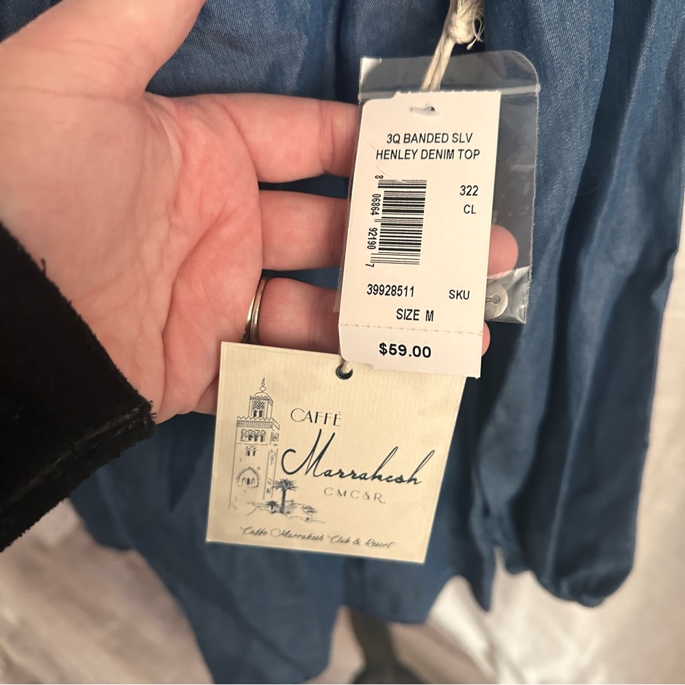 Caffe Marrakesh chambray denim henley top NWT - Picture 8 of 8